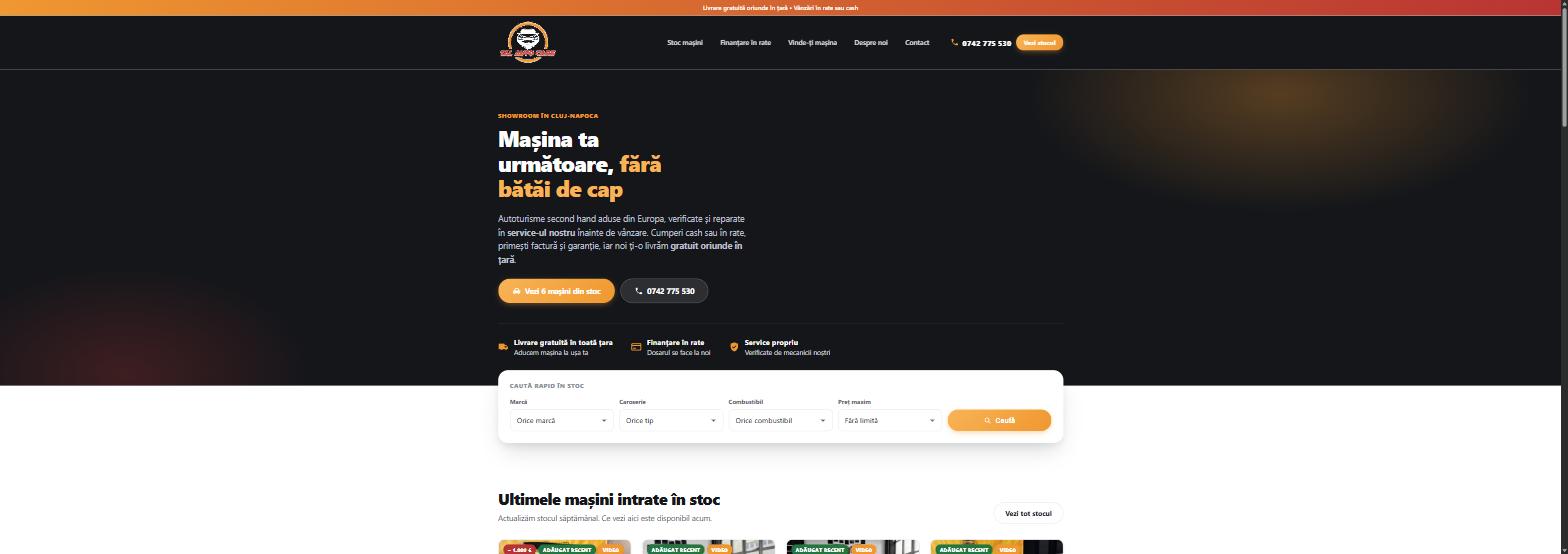 Prima pagină a site-ului TAL Auto Cars, cu căutarea rapidă în stoc